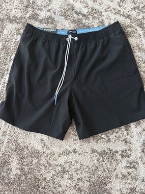 Bonobos Black Swim Trunks with Blue Waistband Accent